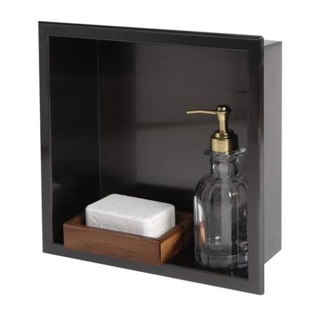 Alfi Brand 12" x 12" Brushed Black PVD Stainless Steel Square Single Shelf Shower Niche ABNP1212-BB